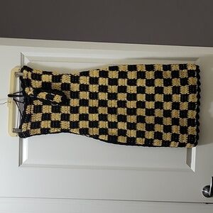 One of a Kind Black and Yellow Checkerboard Crochet Dress Size Small